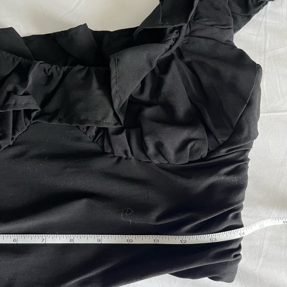 Zara Black Ruffle Sleeve Ruched Crop Top Off Shoulder Sweetheart Neck M 0061 - Picture 7 of 7